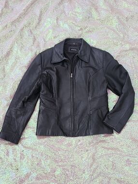 Guess Black Leather Zip Jacket #Vintage!! Women's Large!